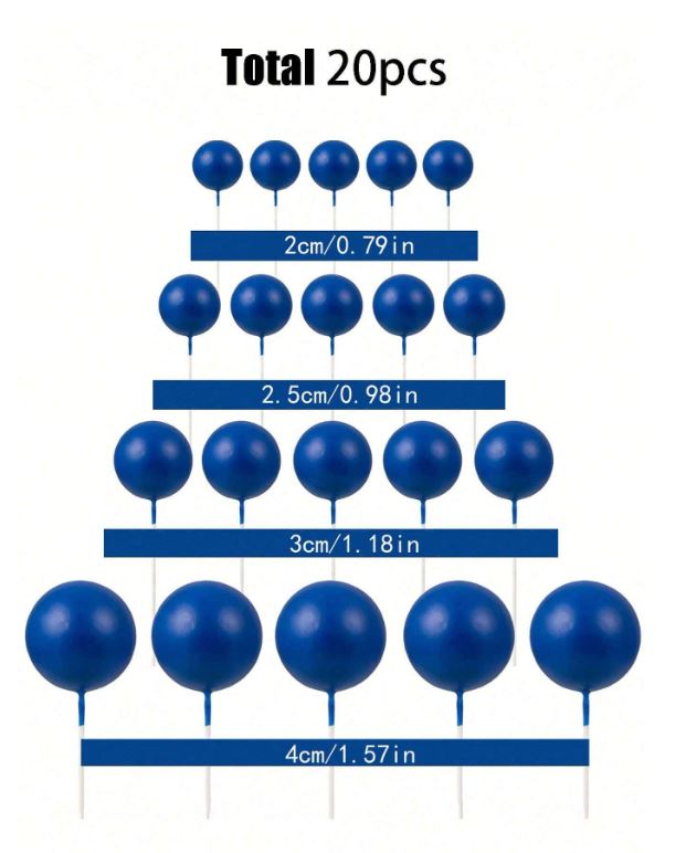 20pcs Dark Blue Foam Balls Cake Topper Set