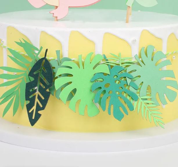 Green Dinosaur & Leaf Birthday Cake Topper