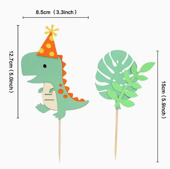 Green Dinosaur & Leaf Birthday Cake Topper