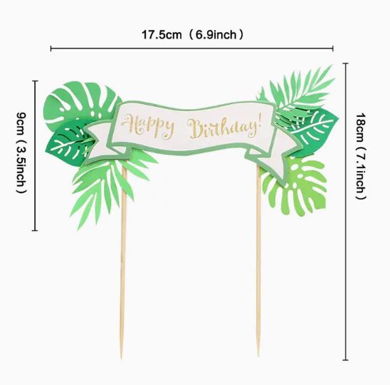 Green Dinosaur & Leaf Birthday Cake Topper