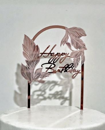 Happy Birthday Cake Topper With Tree Leaves Design Cake Topper