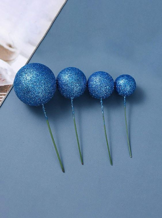 20pcs Blue Glitter Foam Balls Cake Topper Set