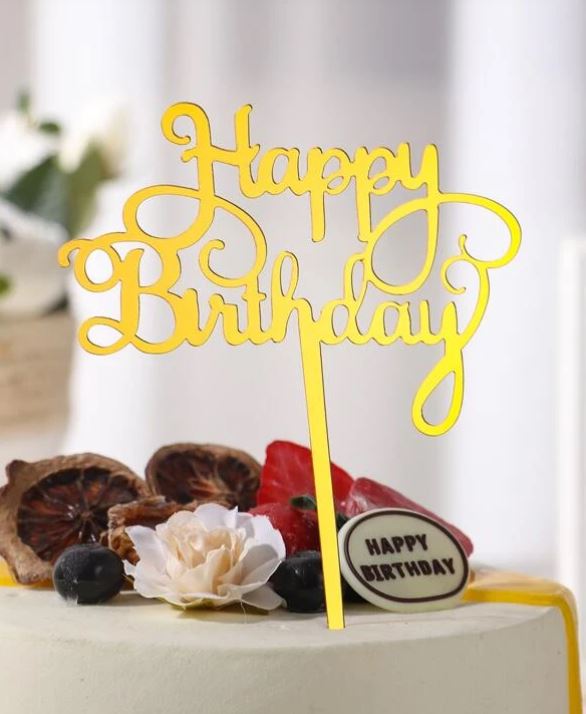 Gold English Happy Birthday Cake Topper – Pastry Flower