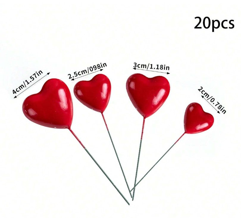 20Pcs Red Heart Foam Cake Topper