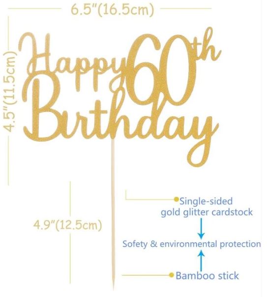 Gold Happy 60th Birthday Cake Topper