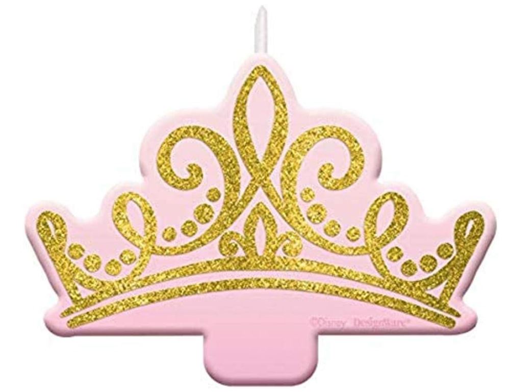 Disney Princess Glitter Candle Pink Tiara Shape W/ Gold Design