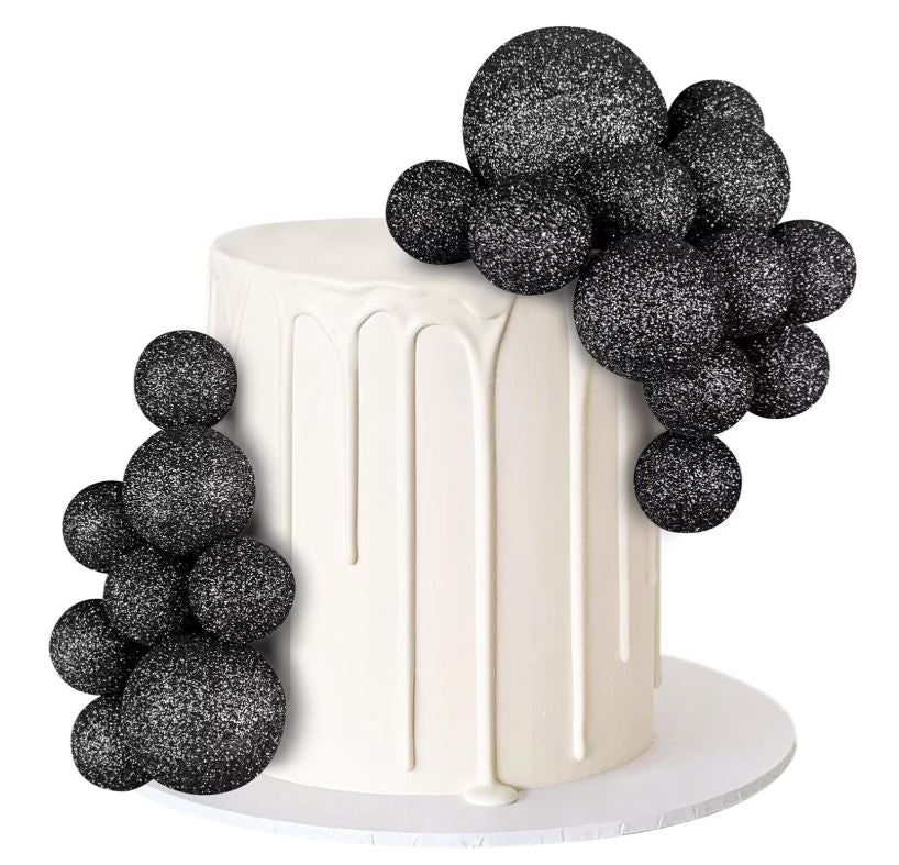 20 PCS Ball Cake Topper Glitter Black Balls