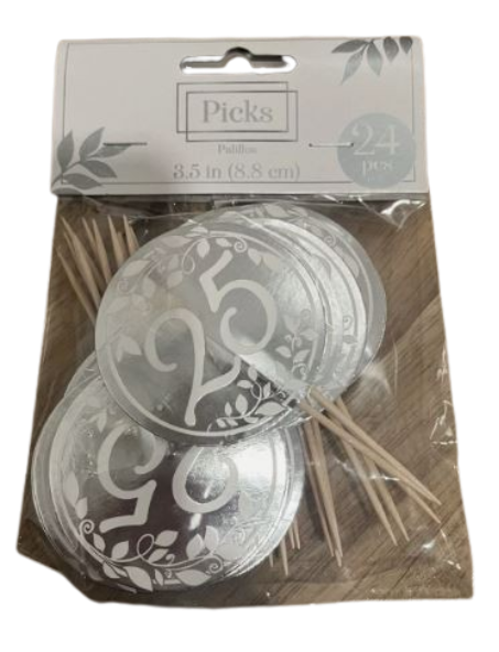 25th Wedding or Birthday Cupcake Sticks