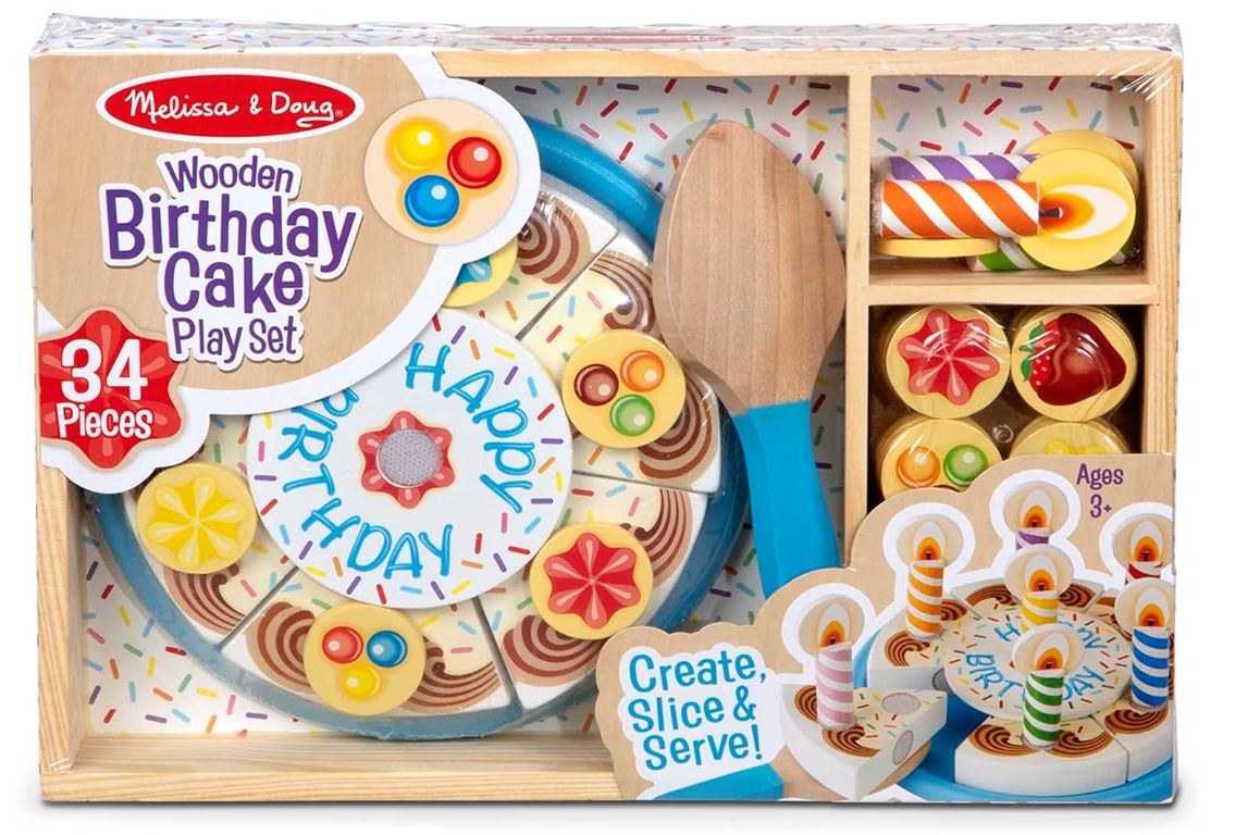 Melissa & Doug Birthday Party Cake - Wooden Play Food With Mix-n-Match Toppings and 7 Candles