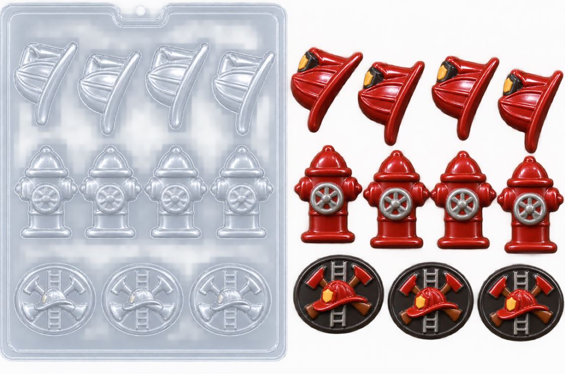 Fireman's Hat, Fire Hydrant, and Equipment Chocolate Mold