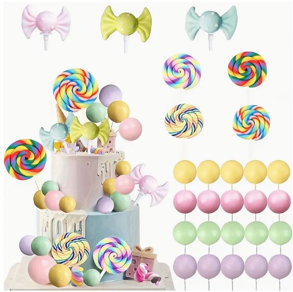 27pcs Colorful Candy Cake Topper Set