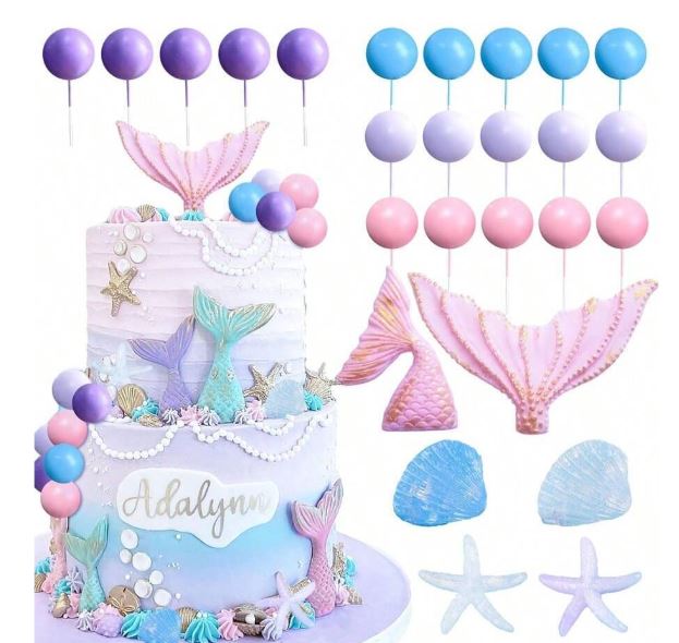26 Pieces Pink Mermaid Cake Topper