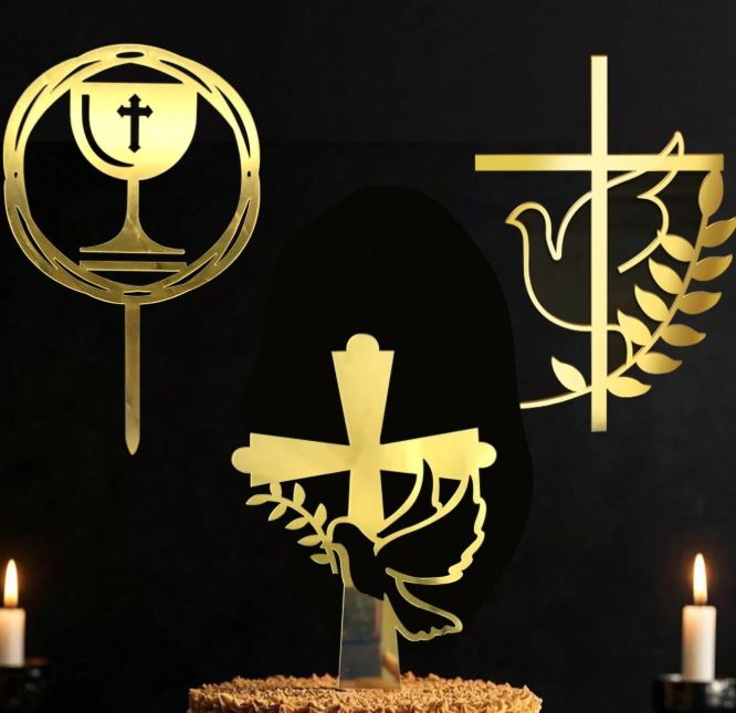 Assortment Cross Cake Topper Gold Acrylic