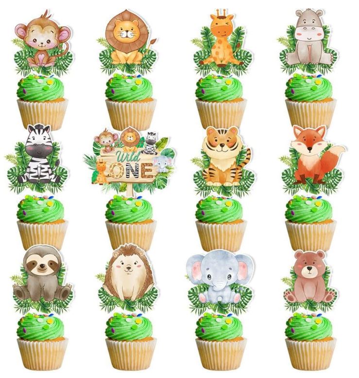 Jungle Safari Animals Cupcake Toppers