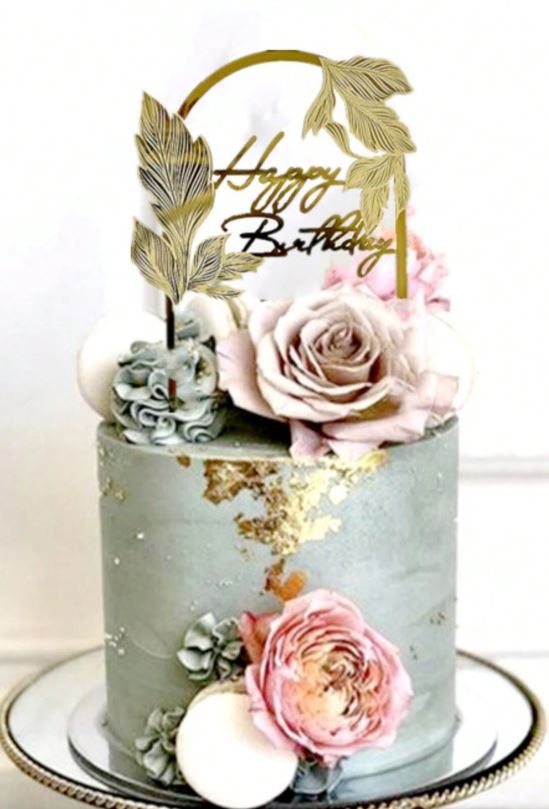 Happy Birthday Topper with Leaves - Gold