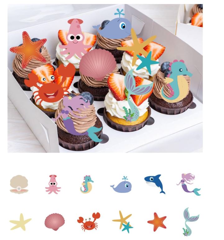 20 Pcs Ocean Cupcake Toppers