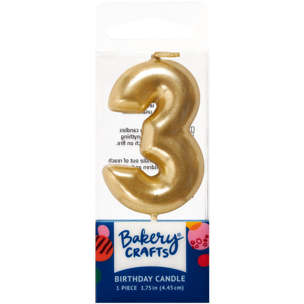 3 Mini Gold Numeral Candles