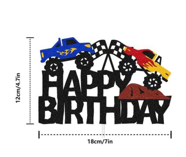 Double-side Glittering Windmill & Car Themed Cake Topper