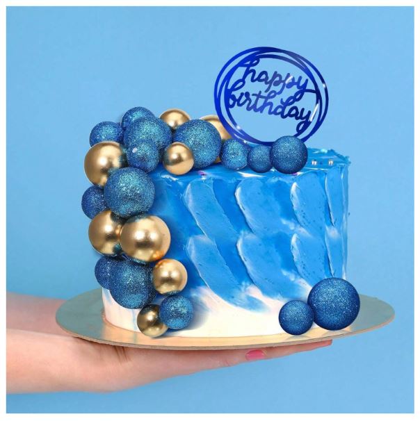 108pcs Iridescent Blue And Gold Foam Balls Cake Topper