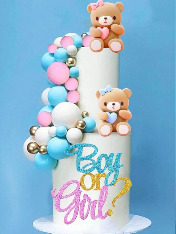 13PCS Blue & Pink Bow Bear and Foam ball Cake Toppers