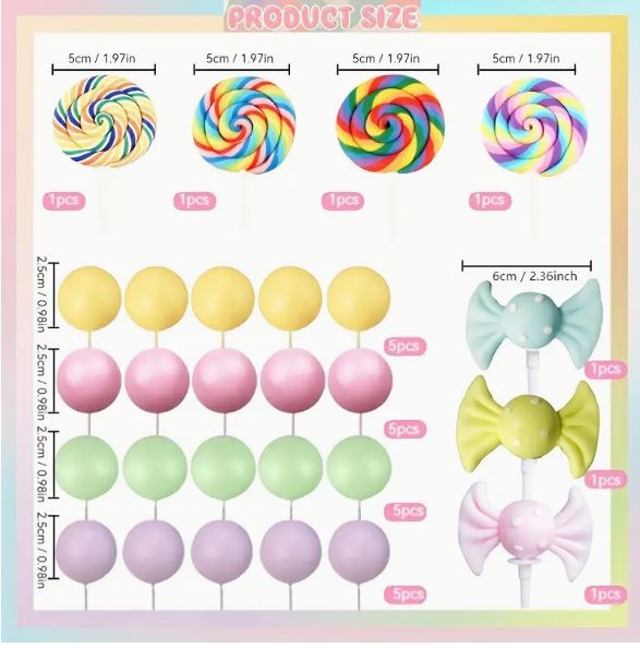 27pcs Colorful Candy Cake Topper Set