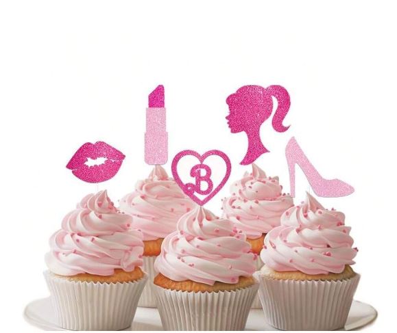 Hot Pink Glitter High Heel, Lipstick, Lip Cupcake Picks