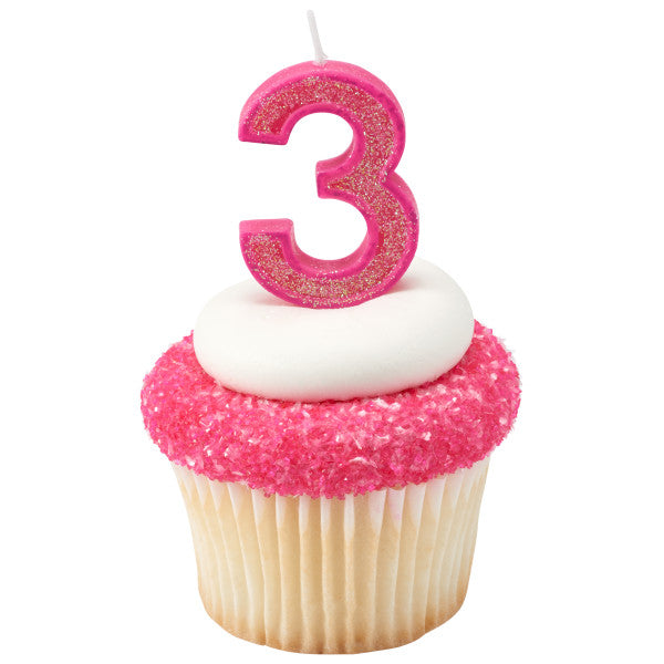 3 Mini Glitter Numeral Candles