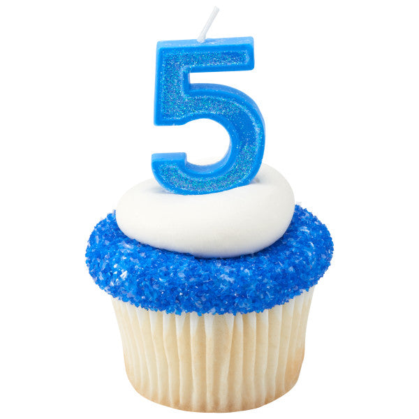5 Mini Glitter Numeral Candles