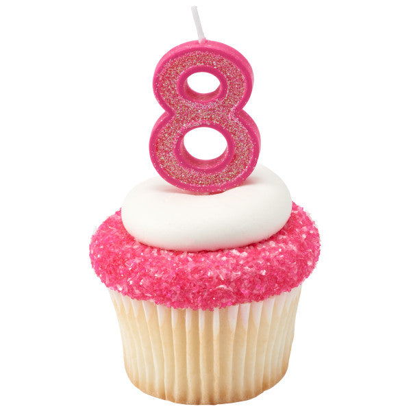8 Mini Glitter Numeral Candles