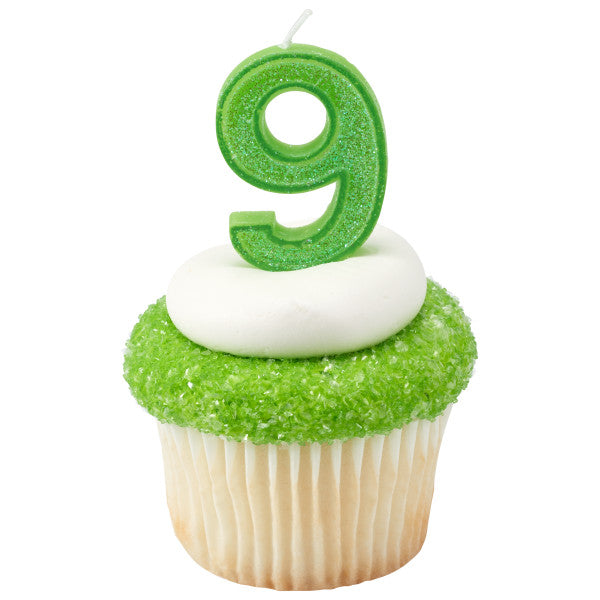 9 Mini Glitter Numeral Candles