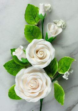 Tea Rose Spray - White-7"