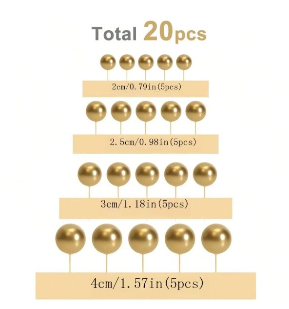 20 Pcs Gold Foam Ball Cake Topper