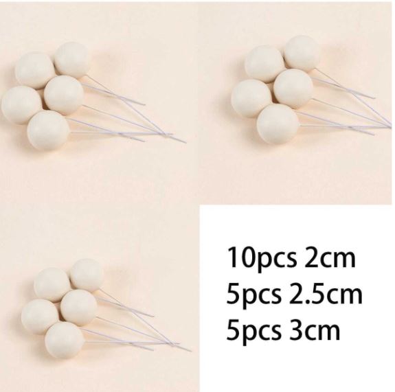 20pcs Ivory Foam Ball Cake Topper Set
