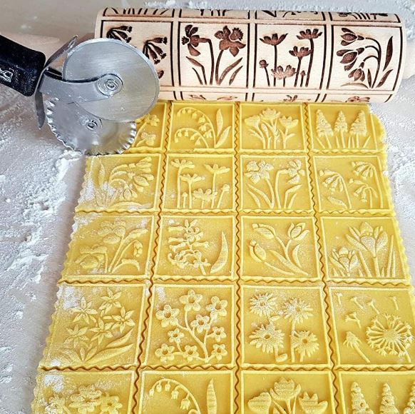 Flower Detail Wooden Rolling Pin