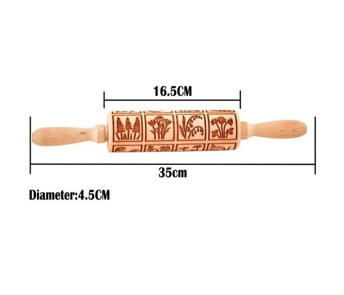 Flower Detail Wooden Rolling Pin
