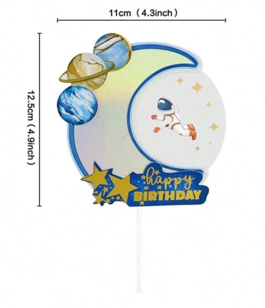 Blue Outer Space Planet Birthday Cake Topper