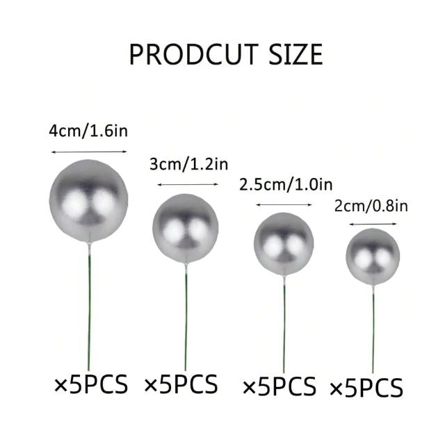 20 Pcs - Silver Foam Balls Cake Topper