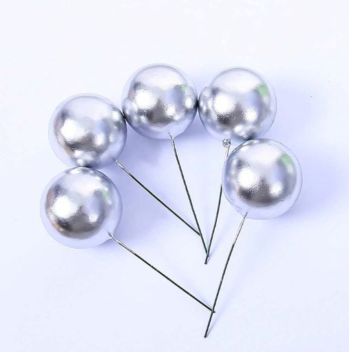20 Pcs - Silver Foam Balls Cake Topper