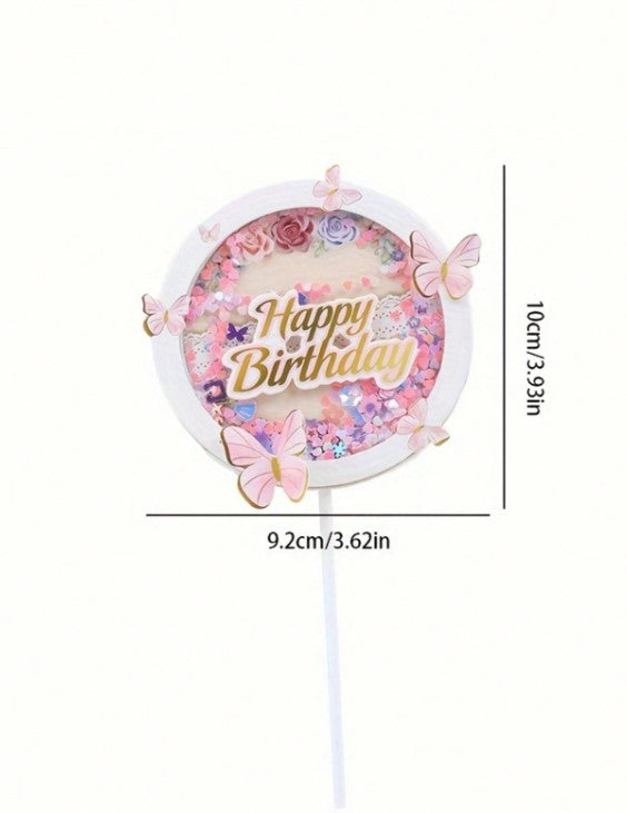 Glitter Butterfly Round Shaped Cake Topper
