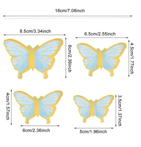 10pcs Blue Butterfly Shaped Cake Topper
