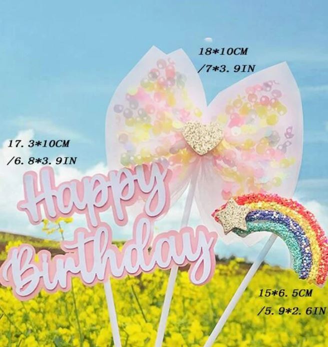Plastic Cute Bow & Rainbow Shaped Cake Topper