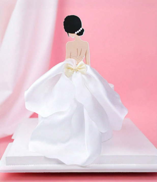 Bride with White Wedding Dress Cake Decoration
