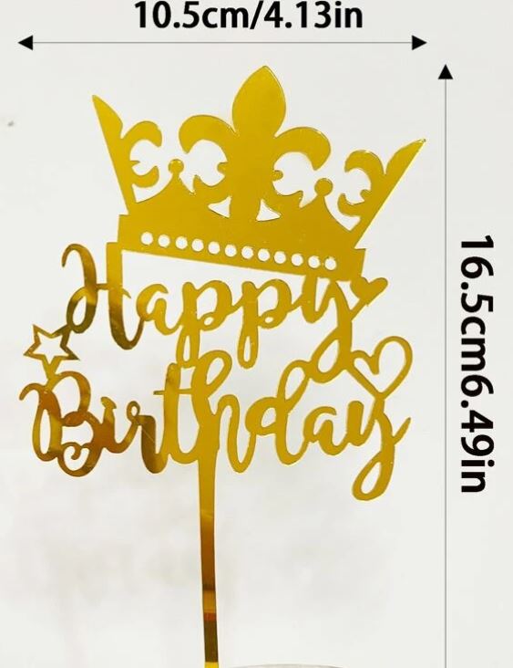 Gold Crown Shaped Happy Birthday Cake Topper
