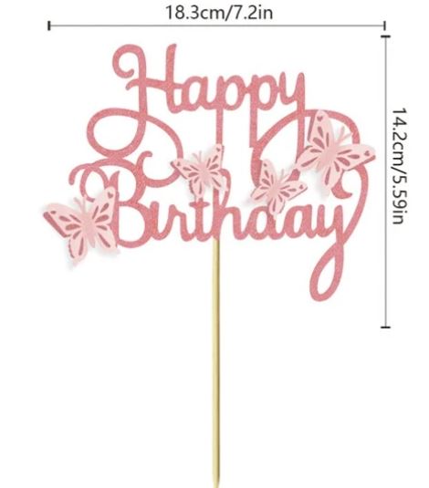 Happy Birthday Cake Topper With Hollow Out Butterflies