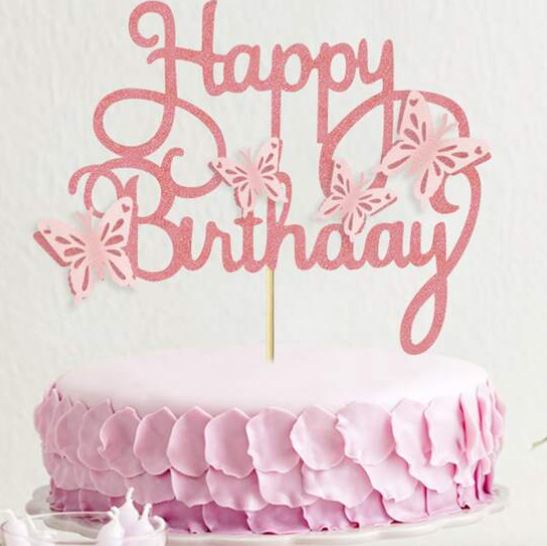 Happy Birthday Cake Topper With Hollow Out Butterflies