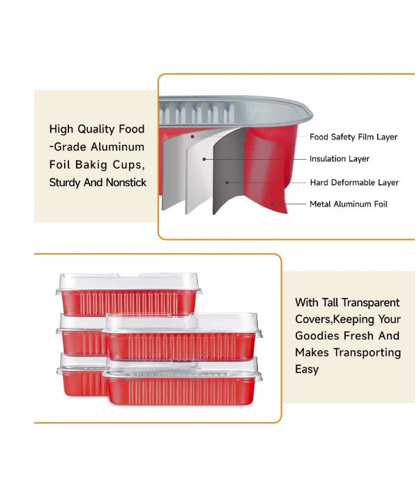 Red Mini Aluminum Foil Loaf Pans with Lids