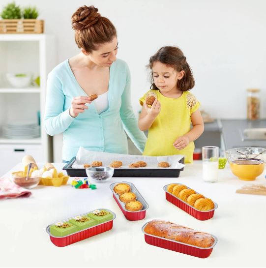 Red Mini Aluminum Foil Loaf Pans with Lids