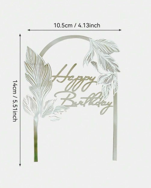 Happy Birthday Topper with Leaves - Silver