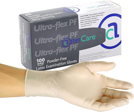 AmerCare Ultra Flex Powder Free, Large Latex Exam Gloves