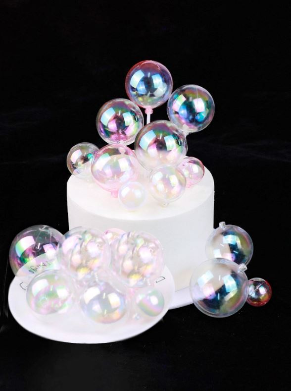 6pcs/set Half-Transparent Aurora Borealis Color Ball Shaped Cake Toppers